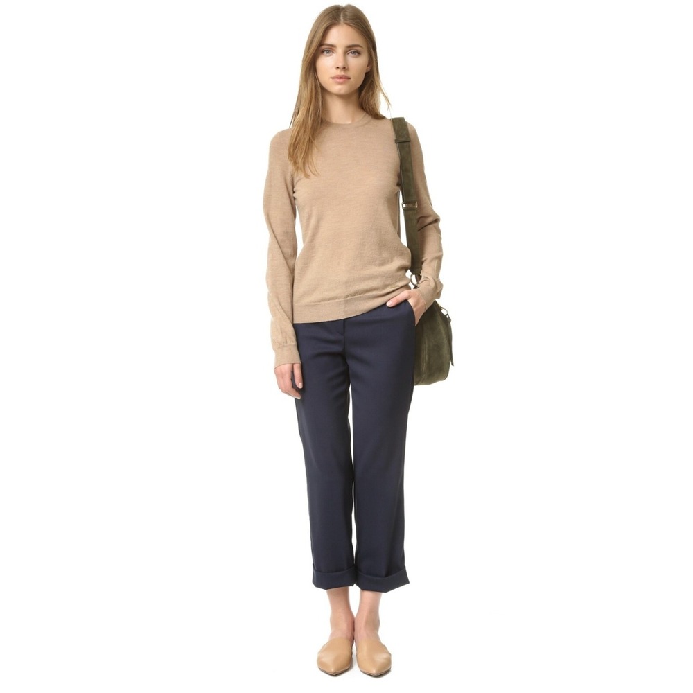 NWT Theory Heze Cropped Wool Cuffed Trousers Spring Navy Size 2 $285